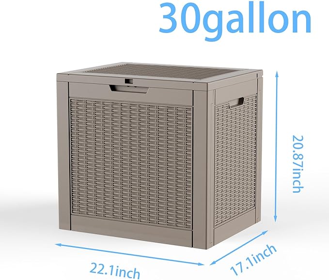 Pepe Tee 30 Gallon Deck Box, Waterproof Resin Outdoor Storage Box with Lid, All-Weather Garden Tool Organizer, Charcoal
