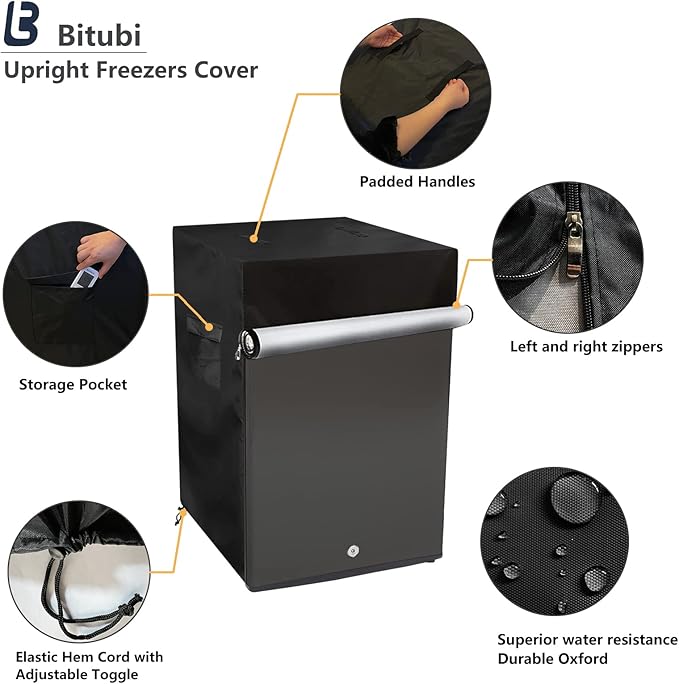 Bitubi Upright Freezers Cover,Outdoor Refrigerator Cover,– Waterproof, Dustproof, Sun-Proof, 22" W x 23" D x 34" H. Suitable for most 3.0 Cubic Compact Mini Freezer on market (Black)