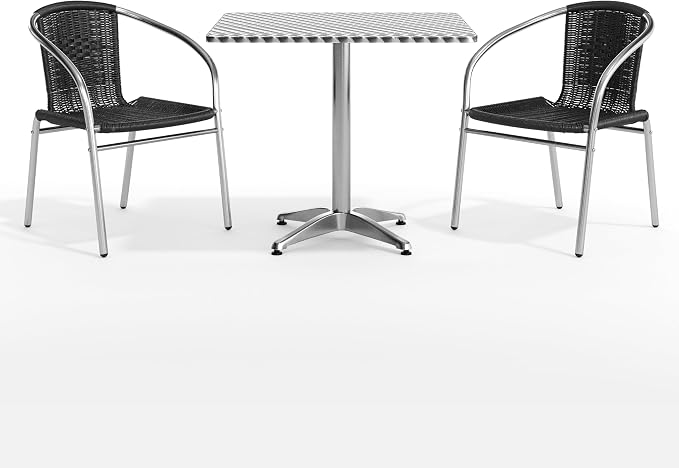 Flash Furniture Lila 31.5'' Square Aluminum Indoor-Outdoor Table Set with 2 Black Rattan Chairs | Indoor/Outdoor Use, Black Rattan Chairs