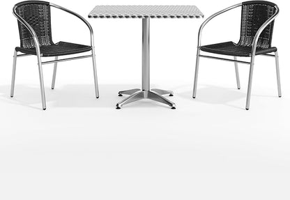 Flash Furniture Lila 31.5'' Square Aluminum Indoor-Outdoor Table Set with 2 Black Rattan Chairs | Indoor/Outdoor Use, Black Rattan Chairs
