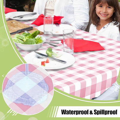 Smiry Picnic Table Cloth, Vinyl Tablecloths with Flannel Backing, 60"x120" | Waterproof Rectangle Table Cloth, Wipeable Buffalo Plaid Table Cover for Indoor and Outdoor (Pink & White)