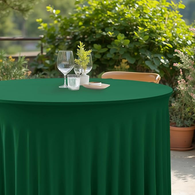 6 Pack Hunter Green Spandex Table Covers for Christmas, 60 Inch Round | Spandex Table Skirts, For 5 Ft Bridal Shower Cake Table, Ruffle Design Banquets, Baby Showers, Parties, Wrinkle Resistant