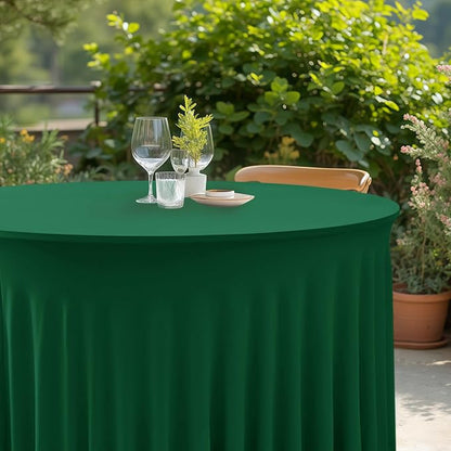 6 Pack Hunter Green Spandex Table Covers for Christmas, 60 Inch Round | Spandex Table Skirts, For 5 Ft Bridal Shower Cake Table, Ruffle Design Banquets, Baby Showers, Parties, Wrinkle Resistant