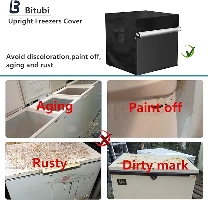 Bitubi Upright Freezers Cover,Outdoor Refrigerator Cover,– Waterproof, Dustproof, Sun-Proof, 20" W x 20" D x 21" H. Suitable for most 1.1 Cubic Compact Mini Freezer on market (Black)