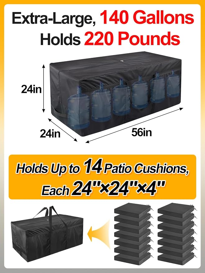140 Gallon Extra Large Storage Bags | 600D Oxford Heavy-duty Outdoor Storage with 4 Carrying Handles, 56''x24''x24''