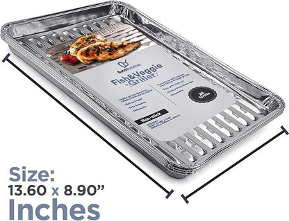 Grill Liners Disposable Aluminum | 25-Pack Grill Pans for Outdoor Grill | BBQ Broiler Pans | Grilling Trays | Grill Drip Pan | Tray Liner Set of 25 | Grill Pan for Veggies Outdoor Grill