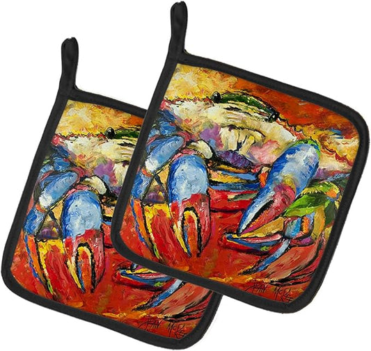 Caroline's Treasures JMK1252PTHD Red Crab Pair of Pot Holders Kitchen Heat Resistant Pot Holders Sets Oven Hot Pads for Cooking Baking BBQ, 7 1/2 x 7 1/2