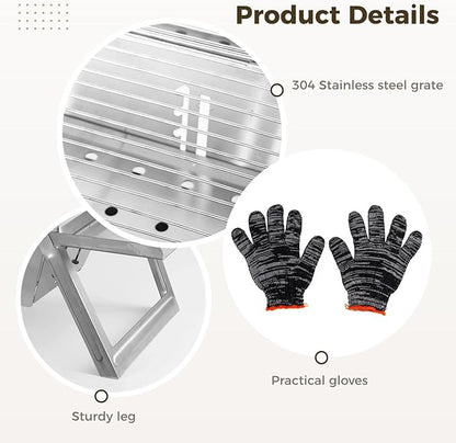 Foldable Portable Charcoal BBQ Grill, Compact Stainless Steel Smoker for Camping, Travel, and Outdoor Backyard BBQ