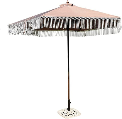 FORMOSA 9ft 6 Rib Market Bohemian Patio Umbrella Replacement Canopy - 300D UV Protective and Water Resistant Patio Canopy - Taupe Tassels