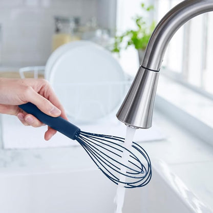 GreenPan Silicone Whisk, Mixing Blending Beating Stirring Cooking Kitchen Utensil, Flexible Rubber Nonstick Cookware, Rigid Steel Core, Heat-Resistant, Anti-Slip Handle, BPA-Free Dishwasher Safe, Blue