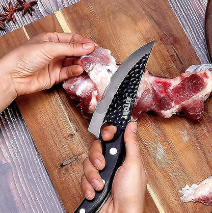 Hand-Forged Viking Boning Knife - 5.8" High Carbon Steel Butcher Knife with Ergonomic Wood Handle - Perfect for Meat Cutting, BBQ, Camping & Outdoor Cooking - Unique Gift for Chefs & Grill Masters