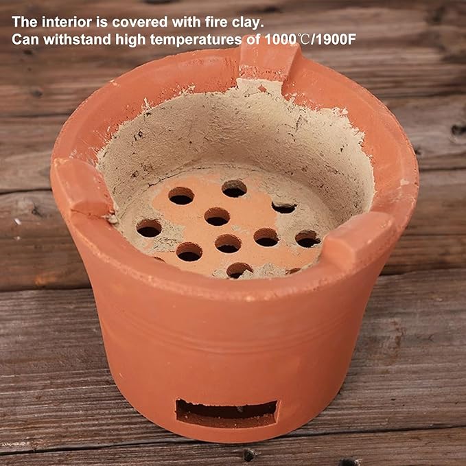 Clay Charcoal Stove, Portable Woodstove, Multifunctional Ceramic Grill, Wood Burning Camp Stove for Home, Picnic, Camping, Tea Making and Outdoor Cooking(9x7.5in/23x19.5cm)