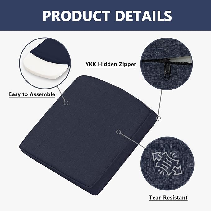 Goodgoods 20 x 20 Outdoor Chair Cushions Set of 2, 1000+ Hours Fade-Resistant & Water-Resistant Furniture Chair Cushions with 30D High-Resilience Foam for Dining Room, Patio Chair, Midnight