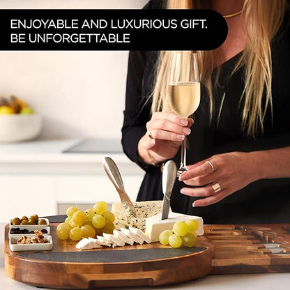 Premium Oval Charcuterie Board Cheese Board Set: Acacia Wood, Stainless Steel Knives - Christmas Gifts for Women, House Warming Ideas, New Home, Wedding presents for Couple, Bridal Shower