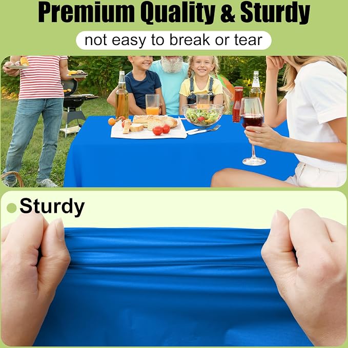 Smiry Disposable Table Cloth - 10 Pack, 54 x 108 Inch Waterproof Rectangle Tablecloths for Parties, Decorative Plastic Table Cover, Leakproof & Sturdy, Blue