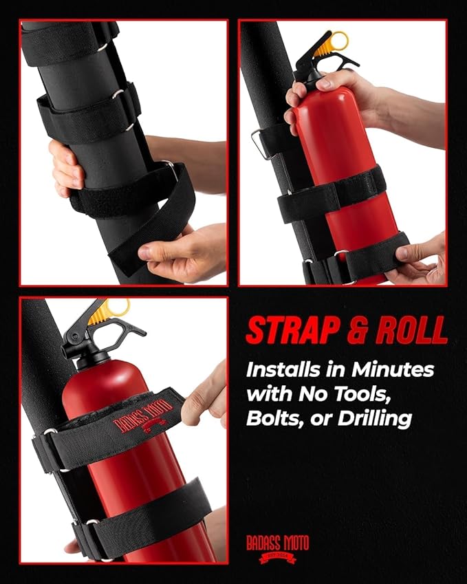 Badass Moto Fire Extinguisher Mount for Jeep - Roll Cage Holder, Adjustable for Wrangler JL, JK, JKU, TJ, CJ, Gladiator & Bronco, Fits Through 2026, No Drill, Off Road - Jeep/Bronco, Black, 2 Pack