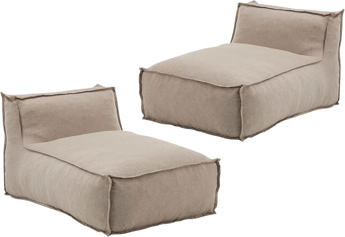 Christopher Knight Home Natty Outdoor Bean Bag Chair Set of 2, Fabric Bean Bag Chair for Adults and Kids, Indoor/Outdoor Sun Lounger, Patio Lounge Chair Set of 2, Dark Beige
