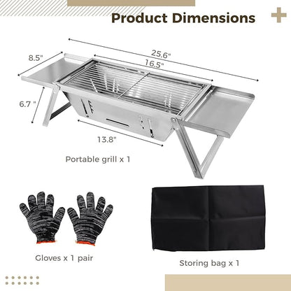 Small Stainless Steel Table Top Grill Charcoal Camping, Portable Bbq Charcoal Grill Foldable Grills, Barbecue Grills, Smoker Grill, Outdoor Cooking For Travel, Camping, Backyard