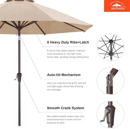 ABCCANOPY OLEFIN® 5-Year No Fading 9FT Outdoor Patio Umbrella(Light Beige) | Fade & UV Resistant Fabric,8 Fiberglass Ribs，Wind Vent，Crank Lift & Tilt,Outdoor Table Umbrella for Deck,Backyard,Yard