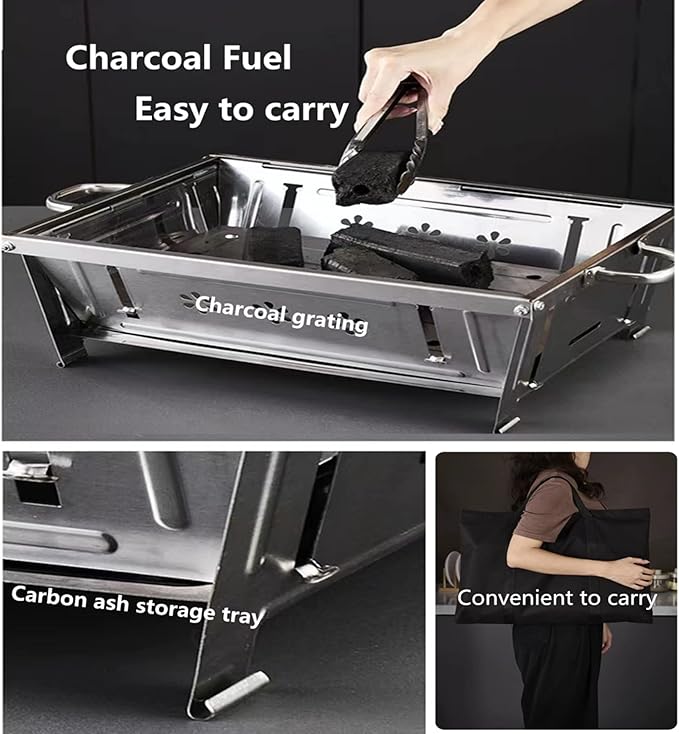 Charcoal Grill Portable Barbecue Grill Stainless Steel Foldable Barbecue Grill Camping Barbecue Grill Tabletop Barbecue Grill For Family Outdoor Barbecue, Cooking, Camping Picnic Travel Patio Wh
