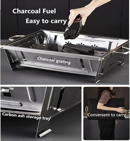 Charcoal Grill Portable Barbecue Grill Stainless Steel Foldable Barbecue Grill Camping Barbecue Grill Tabletop Barbecue Grill For Family Outdoor Barbecue, Cooking, Camping Picnic Travel Patio Wh