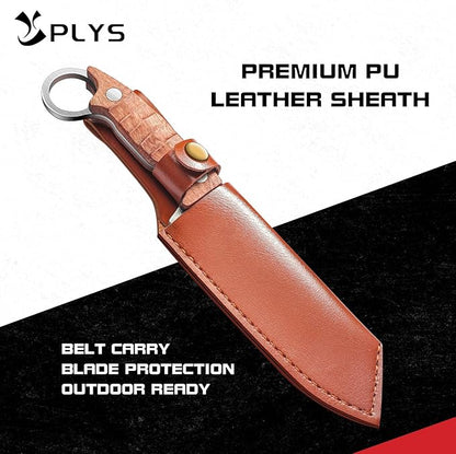Plys 8 Inch Fixed Blade Hunting Knife with Sheath, Full Tang Survival Camping Knife, Corrosion-Resistant High Carbon Steel, Rosewood Handle EDC Knife for Outdoor Adventure, Hiking, Hunting & Prepping