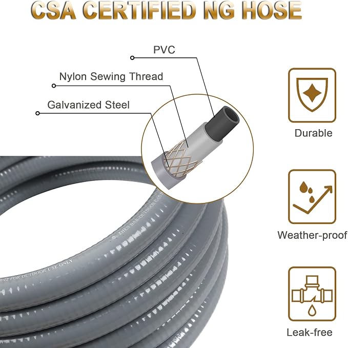 12FT, 24FT, 36FT, 56FT 3/4" ID Natural Gas Hose with Quick Connect | 3/4" ID Natural Gas Hose with Quick Connect Fittings for NG/LP Propane Appliances, Grill,Patio Heaters,Generators
