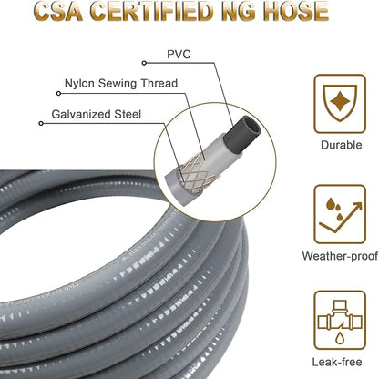 12FT, 24FT, 36FT, 56FT 3/4" ID Natural Gas Hose with Quick Connect | 3/4" ID Natural Gas Hose with Quick Connect Fittings for NG/LP Propane Appliances, Grill,Patio Heaters,Generators