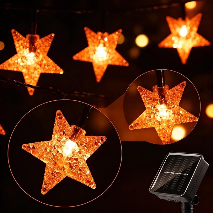 Solar Twinkle Star String Lights Outdoor Indoor Waterproof 39FT 100 LED Solar Powered Fairy Lights with 8 Lighting Modes Thanksgiving Decor for Camping Tree Party Yard Wedding Garden Orange