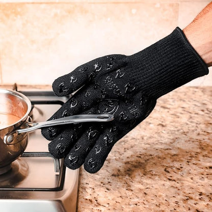 Grill Armor Oven Gloves with Fingers – Extra Long Cuff, 932°F Heat, Fire & Cut Resistant Mitts for BBQ, Grill, Cooking, Grilling, Baking & Smoker