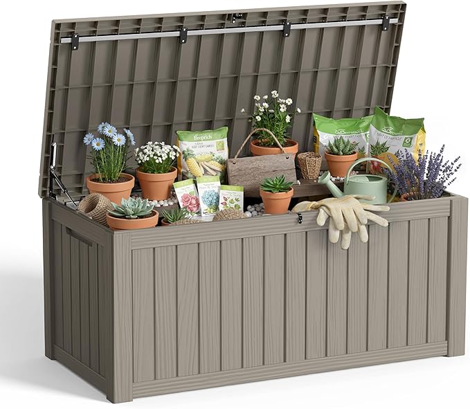 150 Gallon Outdoor Storage Box Waterproof - Outside Resin Deck Box, Lockable Storage Bin for Patio Furniture,Garden Tools,Cushions,Pool Accessories(Grey)