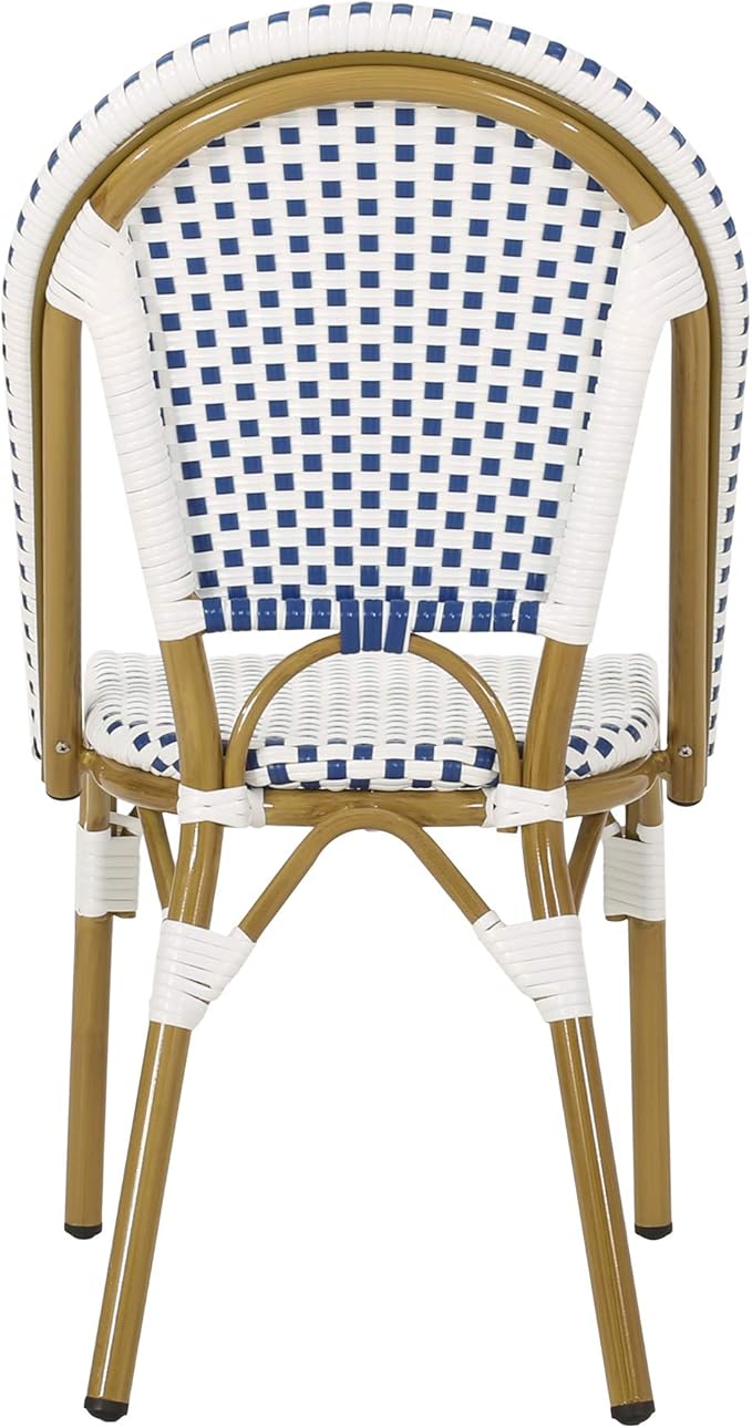 Christopher Knight Home Philomena Outdoor French Bistro Chair (Set of 2), Blue + White + Bamboo Print Finish