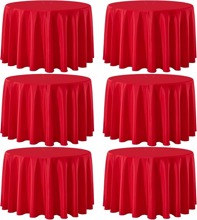 6 Pack Red Round Tablecloths 120 Inch for Dining Tables | Washable Decorative Linen Polyester Table Cover for Banquets Buffets Parties and Weddings
