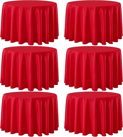 6 Pack Red Round Tablecloths 120 Inch for Dining Tables | Washable Decorative Linen Polyester Table Cover for Banquets Buffets Parties and Weddings