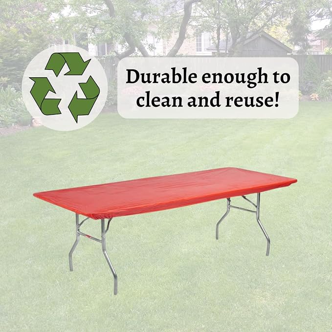 6' Rectangle Plastic Table Covers 30" x 72", Bundle of 5 (Red)