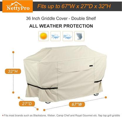 NettyPro Griddle Cover for Blackstone 36 inch Griddle Waterproof Heavy Duty 4 Burner Flat Top Gas Grill Cover 36" Cooking Station, Beige