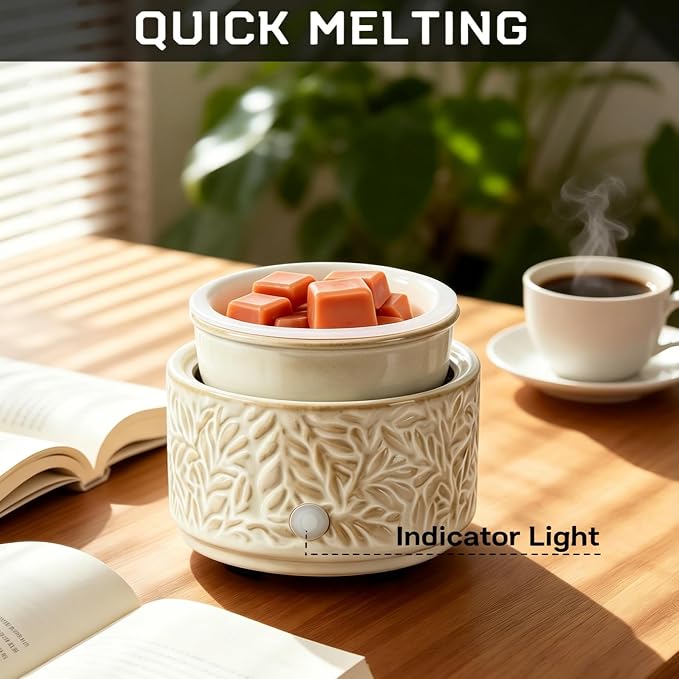 Wax Melt Warmer with Timer and Silicone Liner, 3-in-1 Ceramic Electric Scented Wax Burner for Home Aromatherapy, Fast Melting Fragrance Oil Warmer for Jar Candles Gifts for Women