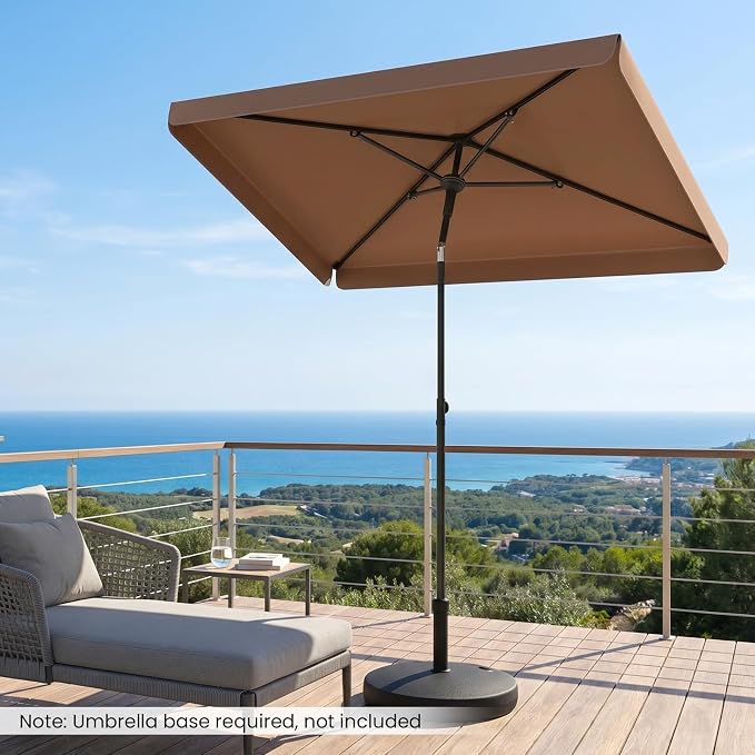 Tangkula 6.5 x 4.3 FT Rectangular Patio Umbrella, Portable Outdoor Market Table Umbrella with Push Button Tilt for Balcony Garden Backyard Deck Pool (Tan)