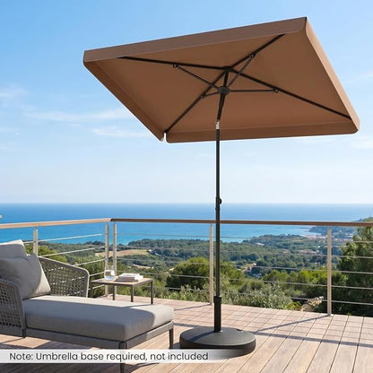 Tangkula 6.5 x 4.3 FT Rectangular Patio Umbrella, Portable Outdoor Market Table Umbrella with Push Button Tilt for Balcony Garden Backyard Deck Pool (Tan)