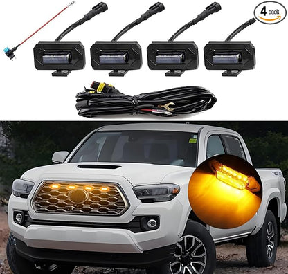 4Pcs Front Grille Lights Compatible with Tacoma 2020 2021 2022 2023 TRD Off-Road and Sport OEM Grille, 6 LED Beads Brighter Grille Light (Amber)