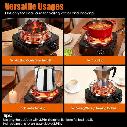 500W Electric Hookah Charcoal Burner - 5 Temperature Gears with Thermostat Safety, Stainless Steel Coil & Bonus Accessories for Indoor/Outdoor Use