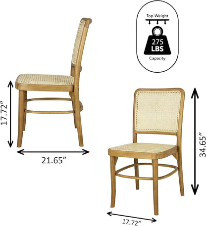 JONATHAN Y Colmar Mid-Century Natural Teak Rattan Dining Chairs Set of 2 | For Kitchen And Home Office, Woven Cane Back, Armless Side Seating, Indonesian Wood, Vintage Bohemian Style