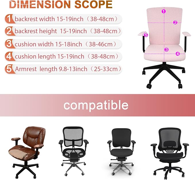 Tallew 4 Pcs Office Chair Covers Stretchable Armrest Seat,XL,Pale Pink | Universal Fit Office Desk Chairs, Protective Seat Backrest Slipcovers, Stretchable Prevent Wear, Easy Install for Rotating