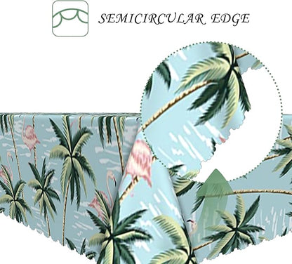 52x70 Inch Summer Rectangular Tablecloth Vintage Tropical Flamingo Palm Tree Light Blue Table Cloth Washable Durable Table Cover for Kitchen Coastal Home BBQ Picnic Beach Party