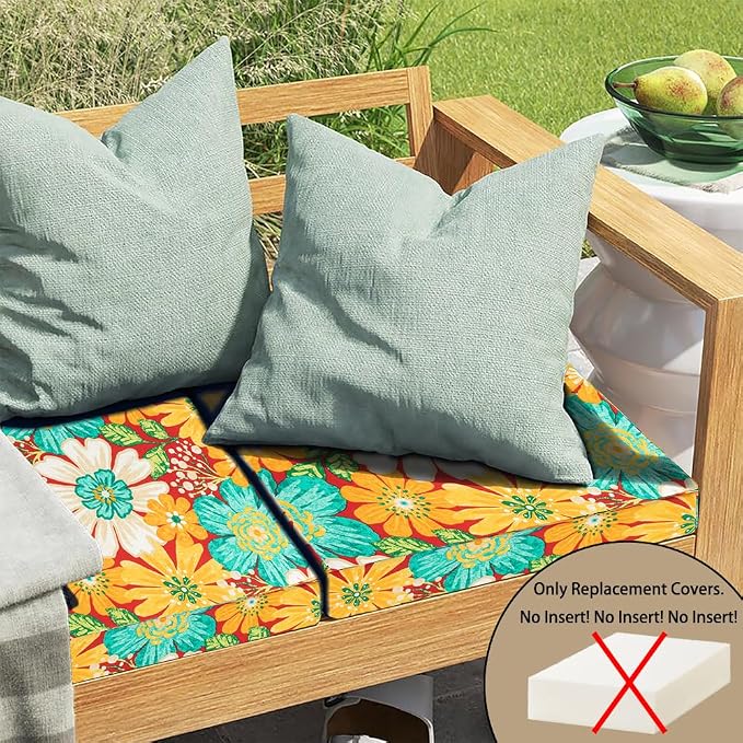 Magpie Fabrics Indoor Outdoor Cushion Cover Replacement 2 Pack, NO Insert! Water Repellent Slipcover with Ties Decor for Patio Garden Chair Sofa Bench Wicker(Embry Red Hibiscus, 20x18x4 Inch)