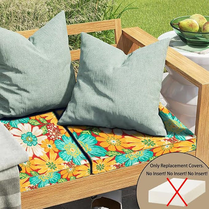 Magpie Fabrics Indoor Outdoor Cushion Cover Replacement 2 Pack, NO Insert! Water Repellent Slipcover with Ties Decor for Patio Garden Chair Sofa Bench Wicker(Embry Red Hibiscus, 24x22x4 Inch)