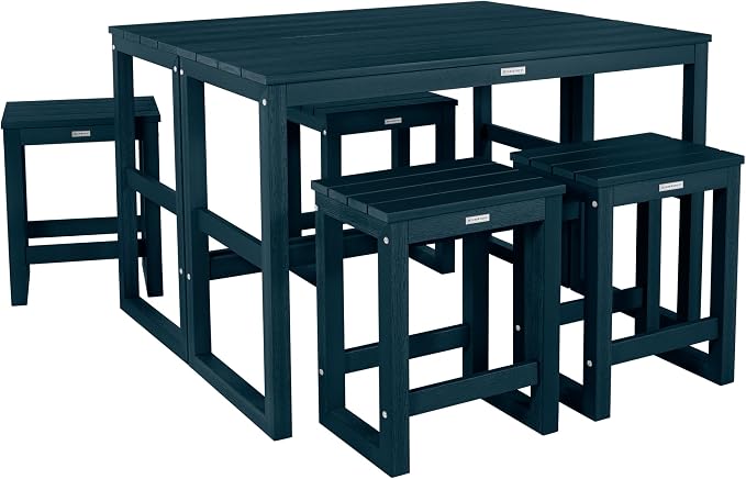 highwood Monroe 6-Piece Counter Height Modern Balcony Set, 2 Tables and 4 Stools, Federal Blue