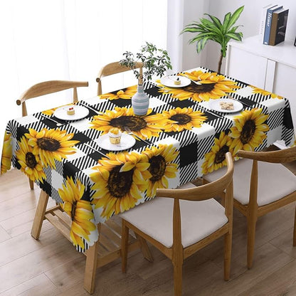 Sunflower Checkered Rectangular Tablecloth, Golden Sunflowers Table Cloth Washable Tablecloths Decorative Table Cover for Kitchen, Dining, or Parties 54x72 Inches