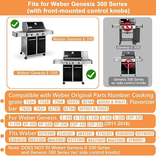Grill Parts for Weber Genesis Replacement for Weber Genesis 300 SER (w/ Front Control Knobs) Genesis E310 Accessories for Weber Cast Iron Grill Grate 7524 7528 65937 & Flavorizer Bars 7621 7620 62784