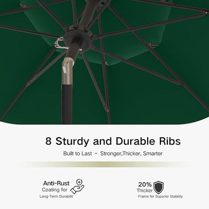 Kingdura 9ft 3-Tier Patio Umbrella, Outdoor Table Umbrella with Easy Crank & Tilt, 8 Reinforced Ribs, UV Protection for Deck, Pool, Market, Backyard (Dark green)